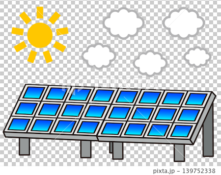 圖示一排太陽能板正在產生太陽能電力。 圖示一排太陽能板正在產生太陽能電力。 139752338