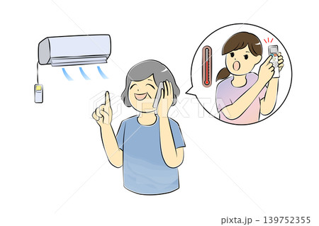 夏の高齢者の熱中症予防と家族の見守りイラスト 139752355