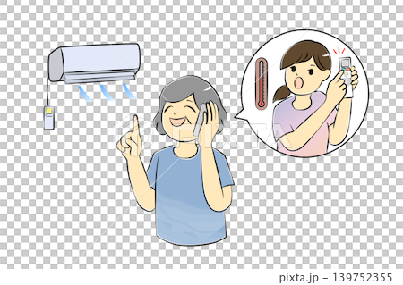 夏の高齢者の熱中症予防と家族の見守りイラスト 139752355