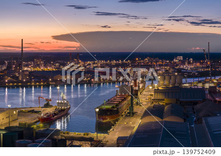 Amazing drone view of the industrial and port area of Ravenna at night Amazing drone view of the industrial and port area of Ravenna at night 139752409