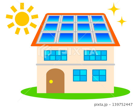 太陽パネルで太陽光発電するマイホームのイラスト素材2 太陽パネルで太陽光発電するマイホームのイラスト素材2 139752447