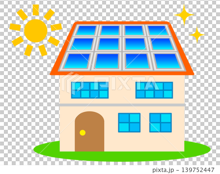 太陽パネルで太陽光発電するマイホームのイラスト素材2 太陽パネルで太陽光発電するマイホームのイラスト素材2 139752447