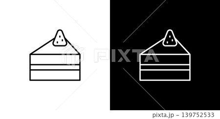 いちごのショートケーキのアイコン。白と黒のモノクロベクターイラストセット 139752533