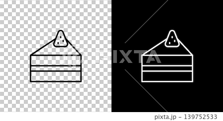 いちごのショートケーキのアイコン。白と黒のモノクロベクターイラストセット 139752533
