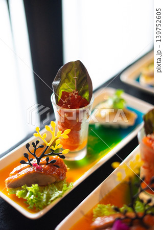 Luxury Restaurant Starter Menu with Artistic Food Plating Luxury Restaurant Starter Menu with Artistic Food Plating 139752605