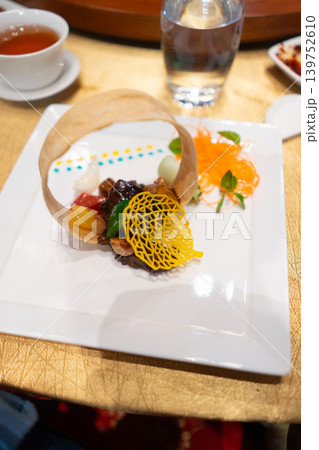 Luxury Restaurant Gourmet Appetizer with Elegant Plating Luxury Restaurant Gourmet Appetizer with Elegant Plating 139752610