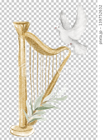 Harp Instrument Illustration Watercolor Hand Painted 139752632