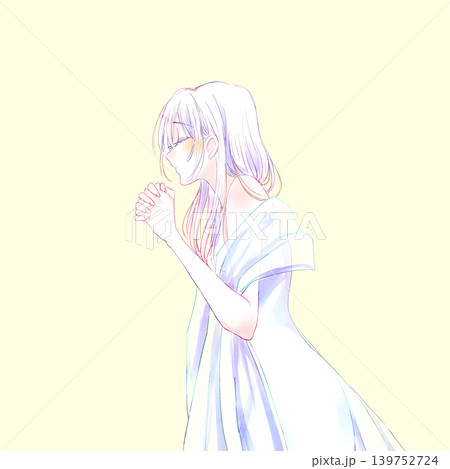 両手を組む女性　ストール　線画 139752724