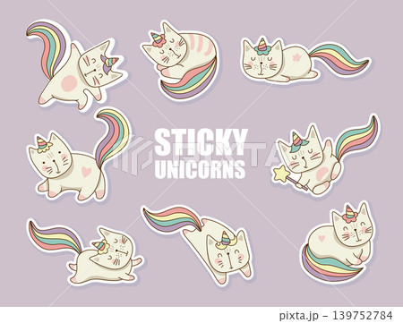 Unicorns. sticky cartoon cute kawaii characters in action poses Unicorns. sticky cartoon cute kawaii characters in action poses 139752784