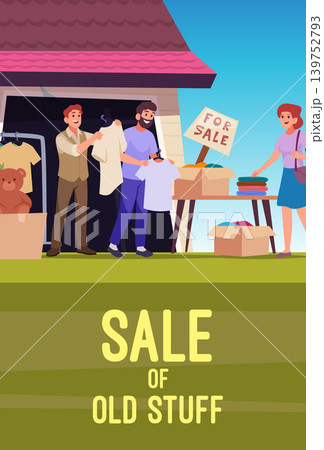 Flea market. people selling second hand stuff. vector concept background Flea market. people selling second hand stuff. vector concept background 139752793