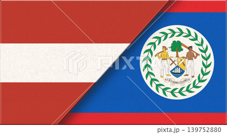 Flags of Austria and Belize. Austrian and Belizean National flags on Fabric Flags of Austria and Belize. Austrian and Belizean National flags on Fabric 139752880