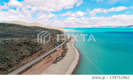 Aerial View of Scenic Road and Bear Lake Shoreline Bear Lake Utah USA Aerial View of Scenic Road and Bear Lake Shoreline Bear Lake Utah USA 139752962