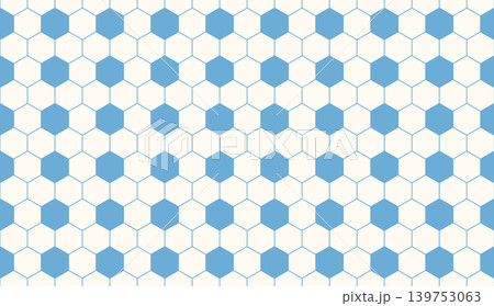 Blue and cream color hexagon seamless vector pattern, Soccer ball geometric surface repeat, Football sport honeycomb design 139753063