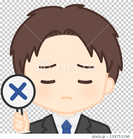一名男員工舉著 X 標誌 一名男員工舉著 X 標誌 139753190