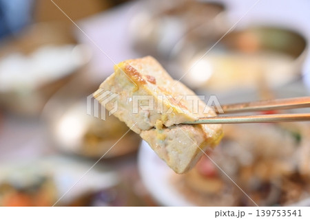 Pan fried Tofu Side Dish Served in Traditional Korean food Pan fried Tofu Side Dish Served in Traditional Korean food 139753541