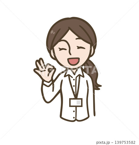 OKサインをする笑顔の女性スタッフイラスト｜受付・案内・ビジネス 139753582