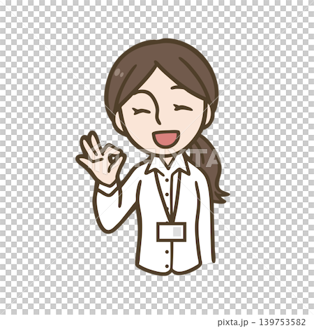 OKサインをする笑顔の女性スタッフイラスト｜受付・案内・ビジネス 139753582