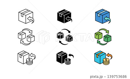 Return parcel refund exchange icon set package return shipping logistics vector illustration Return parcel refund exchange icon set package return shipping logistics vector illustration 139753686