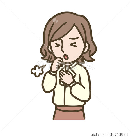 咳き込む女性のイラスト|風邪・喘息・体調不良・感染対策 咳き込む女性のイラスト|風邪・喘息・体調不良・感染対策 139753953