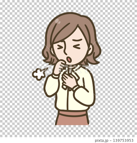 咳き込む女性のイラスト|風邪・喘息・体調不良・感染対策 咳き込む女性のイラスト|風邪・喘息・体調不良・感染対策 139753953