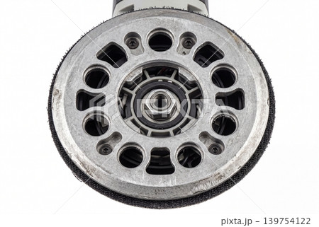 Orbital sander pad close up isolated on white background Orbital sander pad close up isolated on white background 139754122