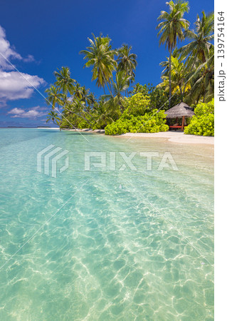 Picturesque tropical beach landscape summer nature closeup ocean sky sand majestic outdoors background dream travel vacation wallpaper breathtaking stunning dreamy serene luminous ethereal paradise 139754164