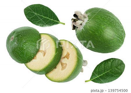 Feijoa fruit isolated on white background. Top view. Flat lay 139754500