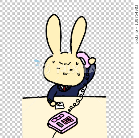 緊張しながらメモをとりつつ電話をとるうさぎ 139754983