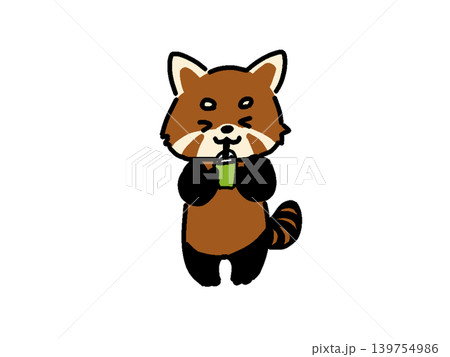 抹茶ドリンクを飲むレッサーパンダ 139754986