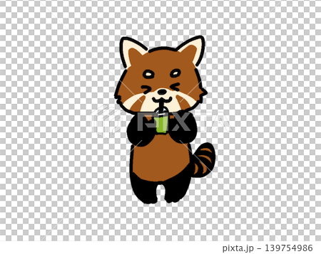 抹茶ドリンクを飲むレッサーパンダ 139754986
