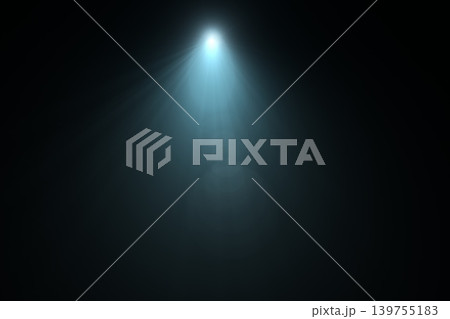 Bright blue spotlight beam with lens flare and rays on black background Bright blue spotlight beam with lens flare and rays on black background 139755183