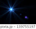 Blue optical lens flare light effect with starburst on black background. 139755197