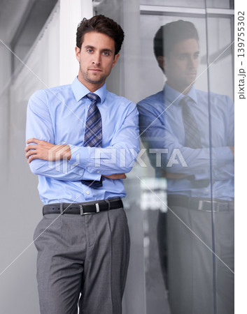 Office, crossed arms and portrait of business man in workplace with confidence, pride and ambition. Corporate entrepreneur, professional worker and person for career, job and working by window Office, crossed arms and portrait of business man in workplace with confidence, pride and ambition. Corporate entrepreneur, professional worker and person for career, job and working by window 139755302