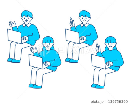ノートパソコンを操作している若い男女の全身イラスト 139756390