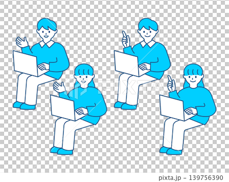 ノートパソコンを操作している若い男女の全身イラスト 139756390