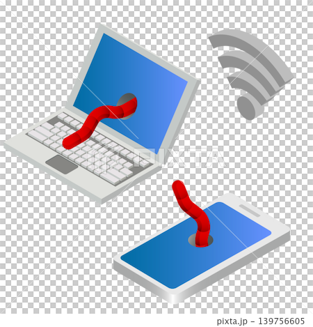 ワームに侵されたPCとスマホ 139756605