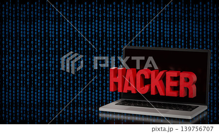 Cyber Security Hacker Warning On Laptop 3d render. 139756707