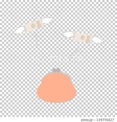 がま口財布と飛んでいくお札のイラスト がま口財布と飛んでいくお札のイラスト 139756827