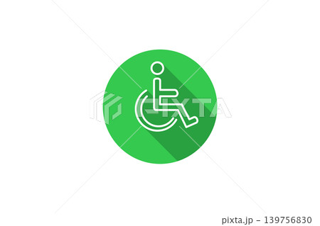 Accessible Wheelchair Icon in Green Circle With Long Shadow Representing Disability Access and Inclusion Accessible Wheelchair Icon in Green Circle With Long Shadow Representing Disability Access and Inclusion 139756830