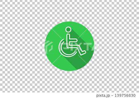Accessible Wheelchair Icon in Green Circle With Long Shadow Representing Disability Access and Inclusion 139756830