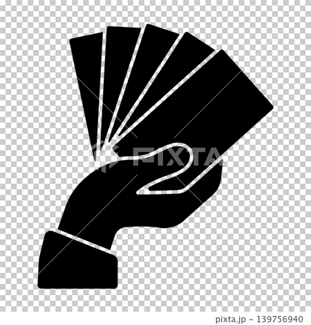 Black hand holding cards money icon, without background Black hand holding cards money icon, without background 139756940