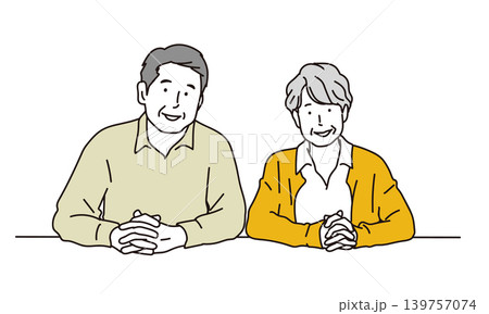 笑顔で肩を並べるシニア夫婦のイラスト素材 笑顔で肩を並べるシニア夫婦のイラスト素材 139757074