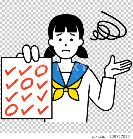 A female student is embarrassed to show her answer sheet full of mistakes. A female student is embarrassed to show her answer sheet full of mistakes. 139757099