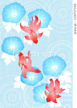 暑中見舞いはがき、金魚、朝顔、和風、シルエット、かわいい、イラスト 暑中見舞いはがき、金魚、朝顔、和風、シルエット、かわいい、イラスト 139757169