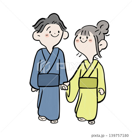 浴衣を着たカップルのイラスト｜夏祭り 139757180