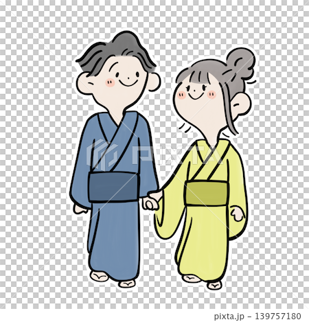 浴衣を着たカップルのイラスト｜夏祭り 139757180