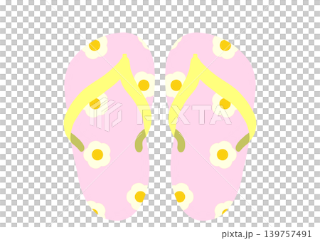 Illustration of pink beach sandals with a floral pattern Illustration of pink beach sandals with a floral pattern 139757491