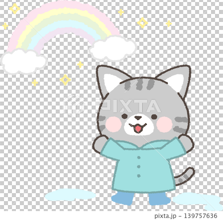 A mackerel tabby cat rejoices when the rain stops. A mackerel tabby cat rejoices when the rain stops. 139757636