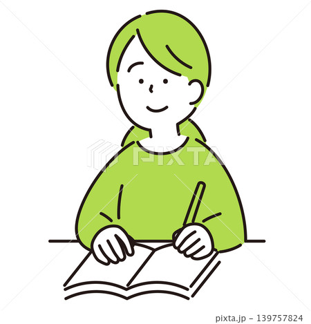 笑顔で勉強をする女の子のイラスト 139757824