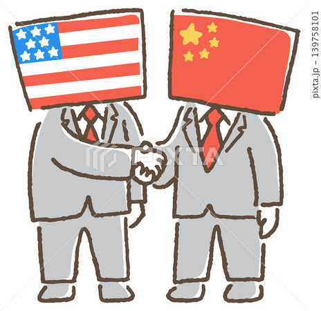 握手する中国とアメリカのイメージイラスト。 握手する中国とアメリカのイメージイラスト。 139758101